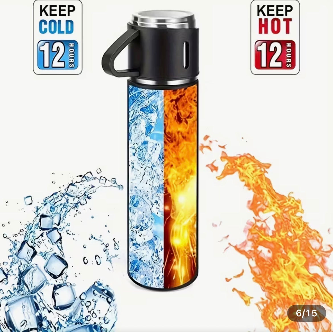 4pcs Stainless Steel Water Bottle & Cups Gift Set