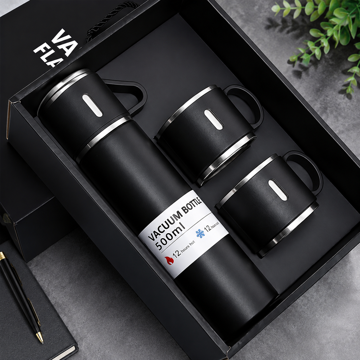 4pcs Stainless Steel Water Bottle & Cups Gift Set